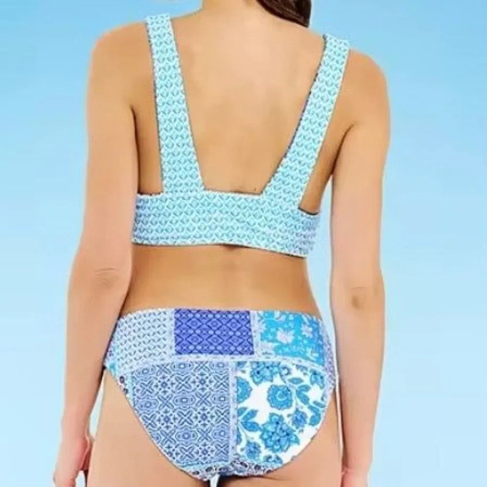 Mynah  NWT Sz L Blue Midkini  & Hipster Mid-Rise Bottom Reversible Swimsuit Set